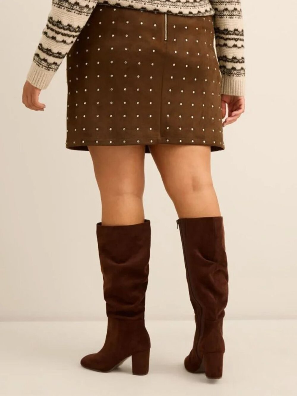 Brown Faux-Suede Mini Skirt with Rhinestones-NWT-PLUS SIZE – Pennington’s - Picture 4 of 5